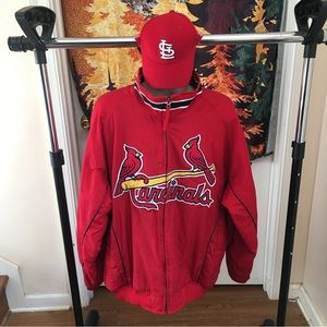 Vintage St. Louis Cardinals MLB Majestic Jacket Sz 2XL + FREE CARDINALS CAP